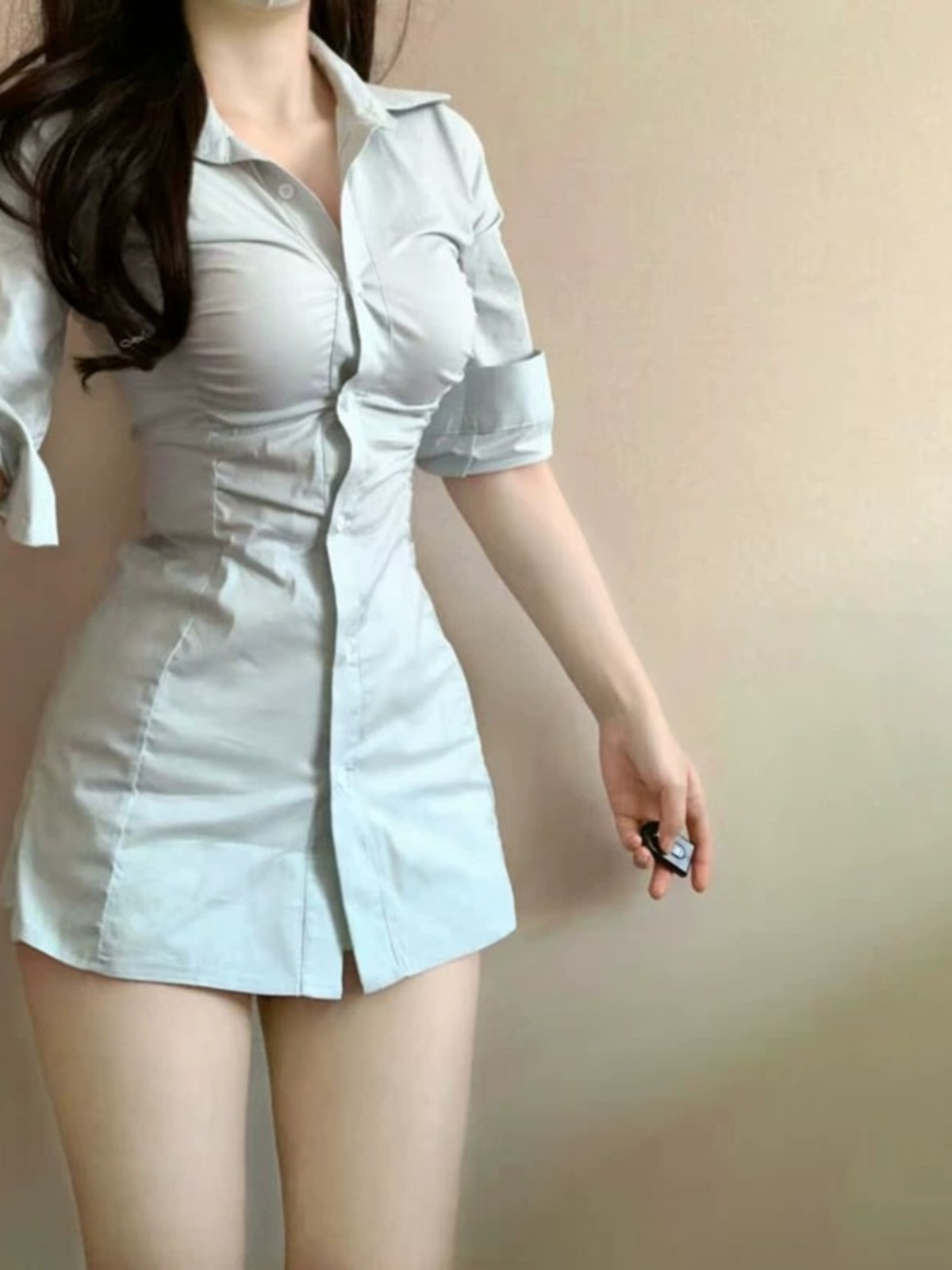 Korean Style A Line Shirt Dress - Abito camicia sexy con gonna a