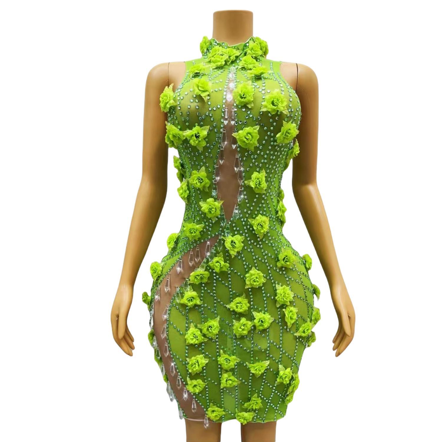 Sparkly Rhinestone Club Party Dress - Chic cristalli scintillanti strass verde aderente