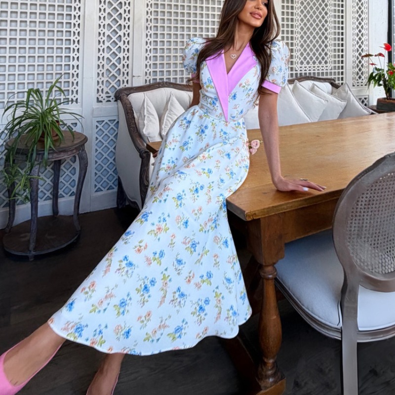 French Vintage Floral Midi Dress - Elegante Abito Midi Estivo 2026 con