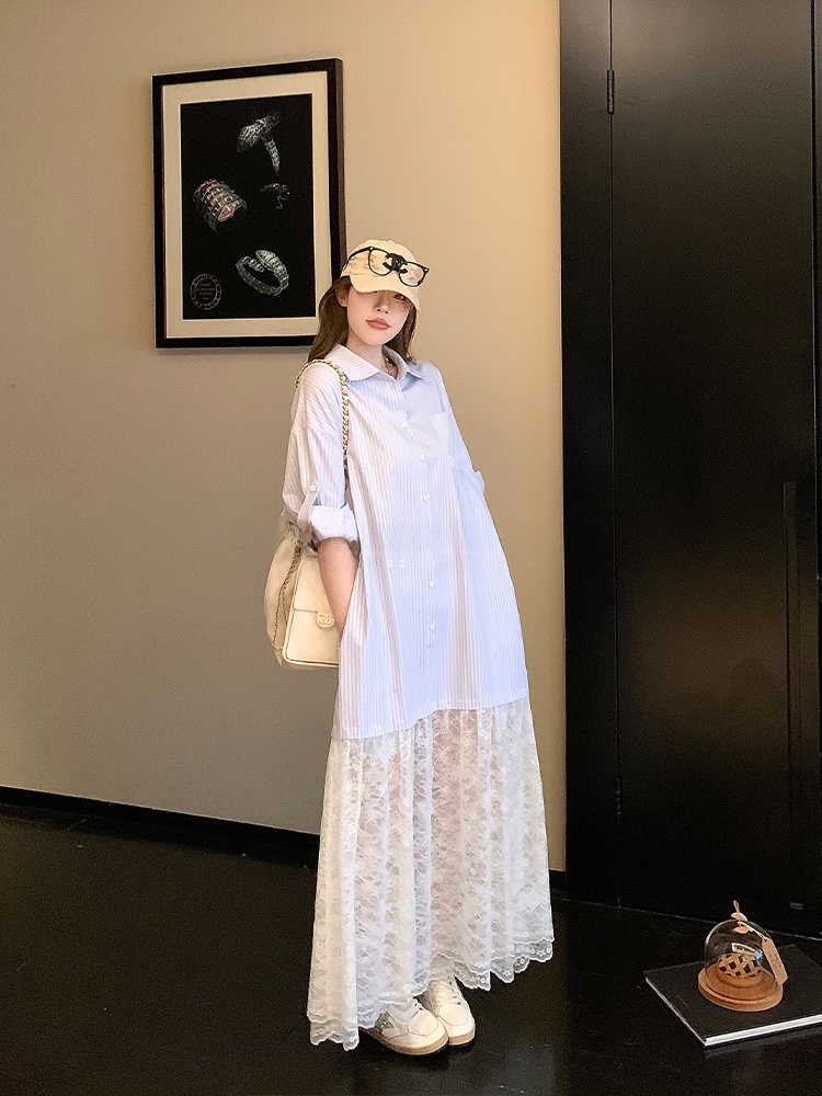 Abito chemisier in pizzo a tra - Korean Style A Line Shirt Dress recensione e prezzo